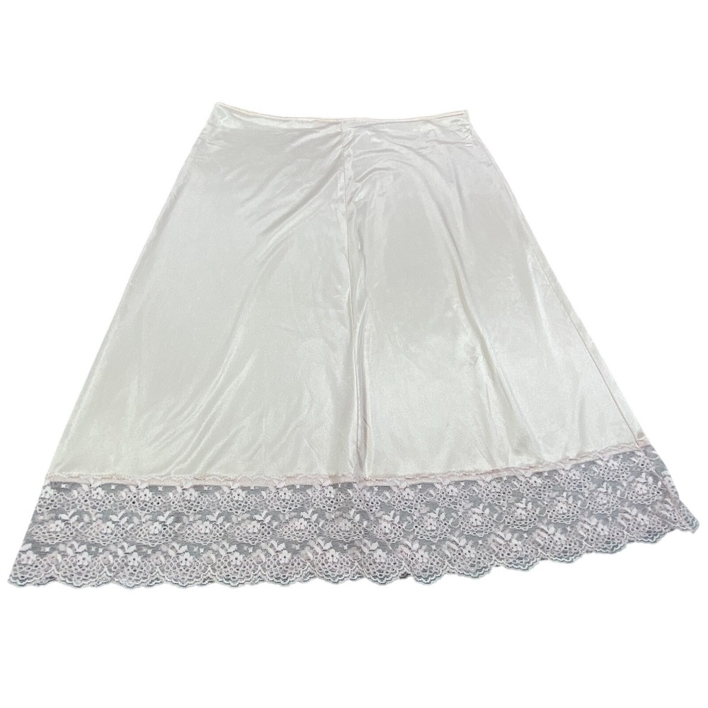 Vintage Warners Half Slip Skirt Womens Small Pink Beige Nylon Lace Lingerie USA